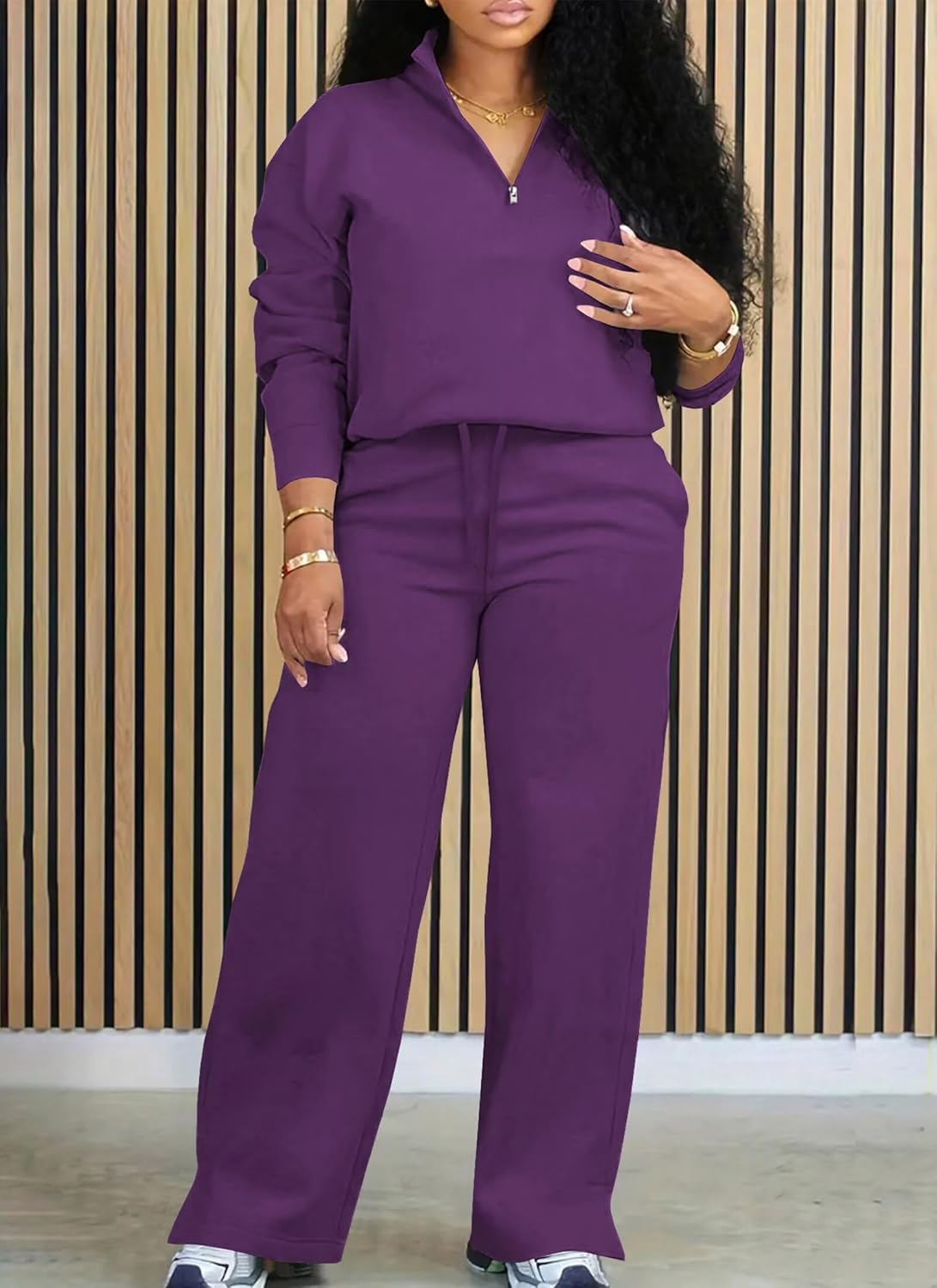 Adogirl Womens 2 Piece Outfits Lounge Sets Fall Half Zip Sweatshirt and Jogger Pants With Pockets Matching Set Tracksuit - Image 2