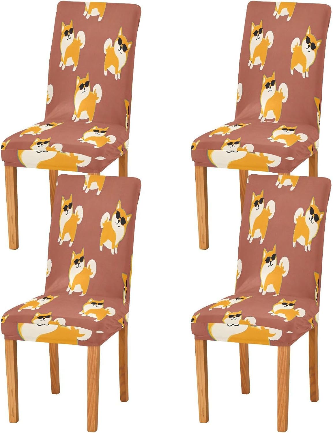 ALAZA Chair Covers for Dining Room, Corgi Sungalsses Pattern Stretch Chair Cover Sets Chair Protector Removable Washable for Ktichen Restaurant Hotel