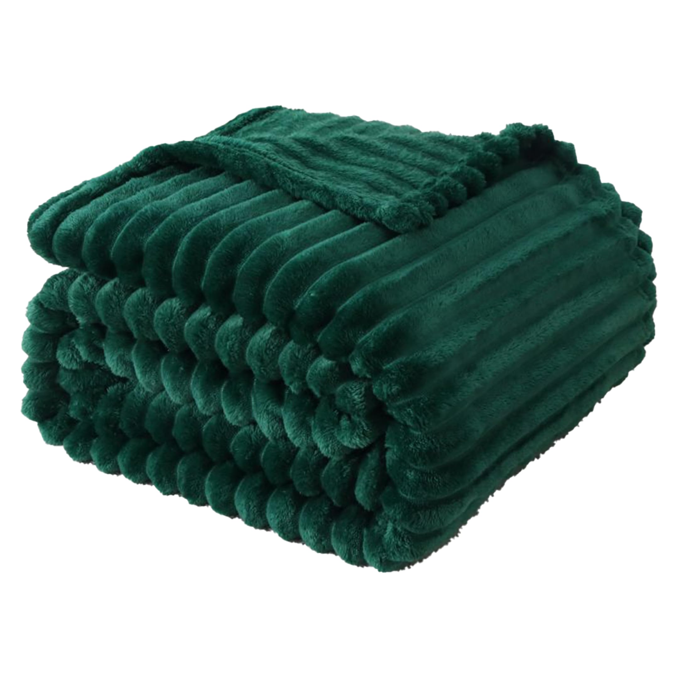 Rohi Emerald Ribbed Throw Blanket King Size 200cm x 240cm | Extra Soft & Fluffy Cozy Fleece Blanket | Lightweight Faux Fur Throws For Sofas & Bedroom