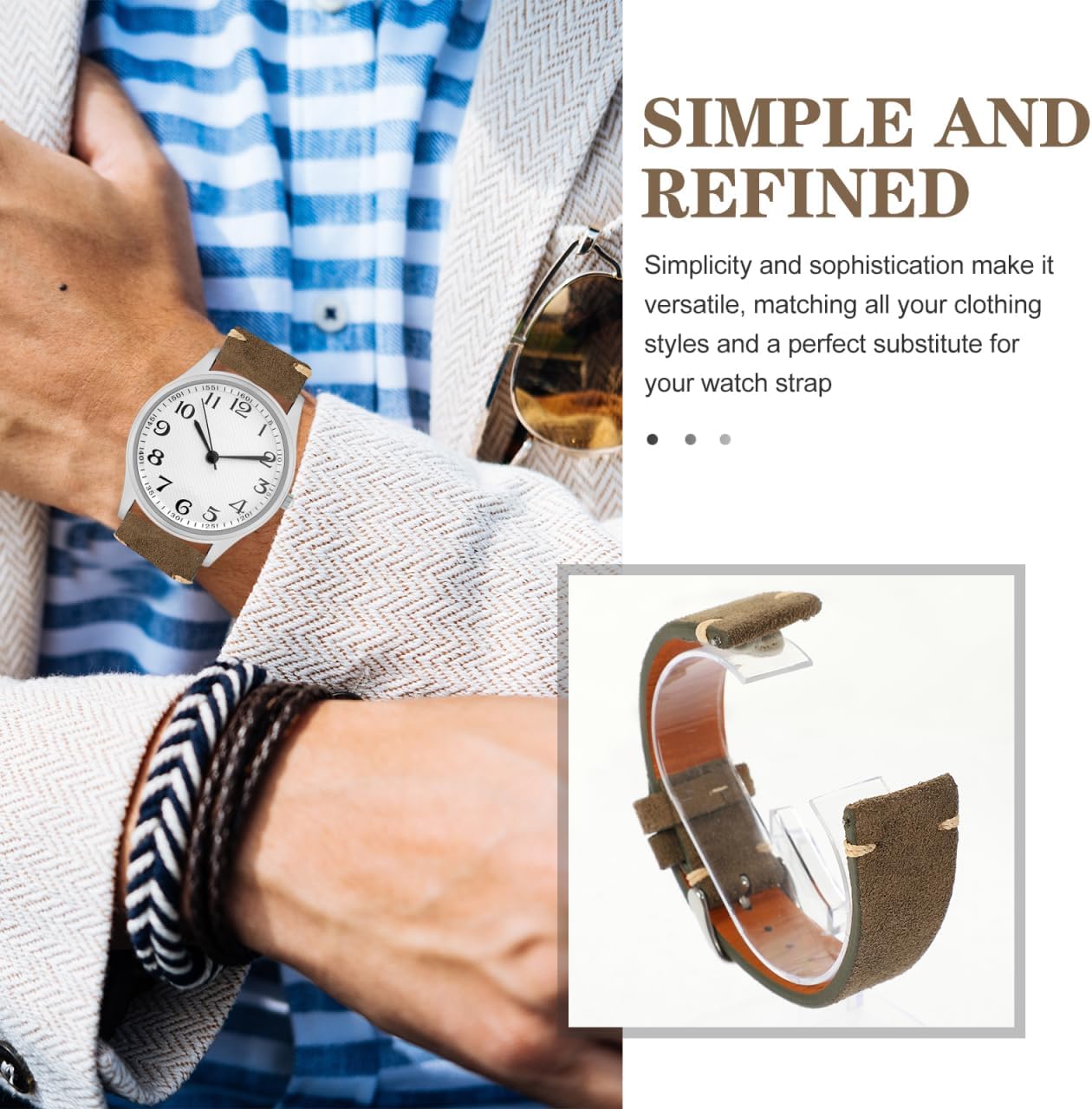 2pcs Suede Leather Strap Watch Straps for Men Watch Bands for Men Mens Leather Watch Watchband