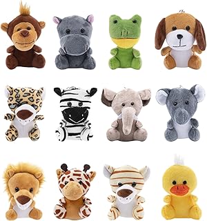 12 Pieces Mini Stuffed Forest Animals Jungle Animal Plush Toys in 4.8 Inch Cute Plush Elephant Lion Giraffe Tiger Puppy Zebra Duck Plush for Birthday Teacher Student Award Themed Party Favors