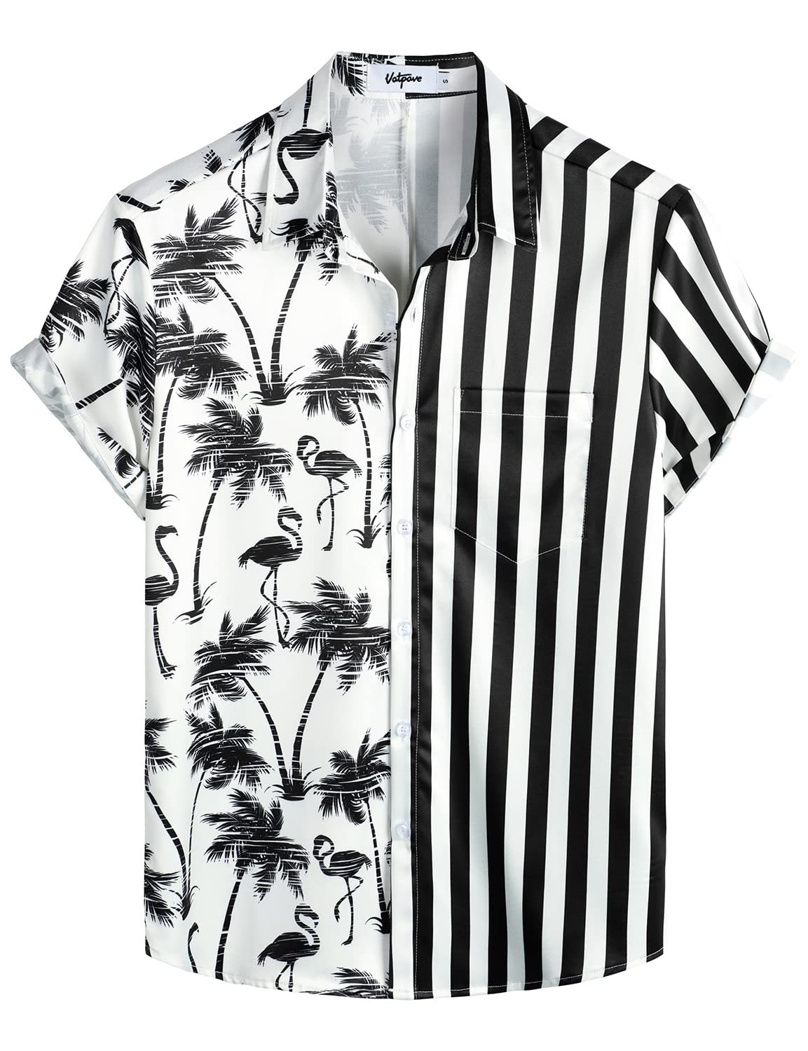 VATPAVE Herren Flamingo Hawaii Hemd Männer Freizeit Kurzarmhemd Sommer Strandhemd Blumen Hemden