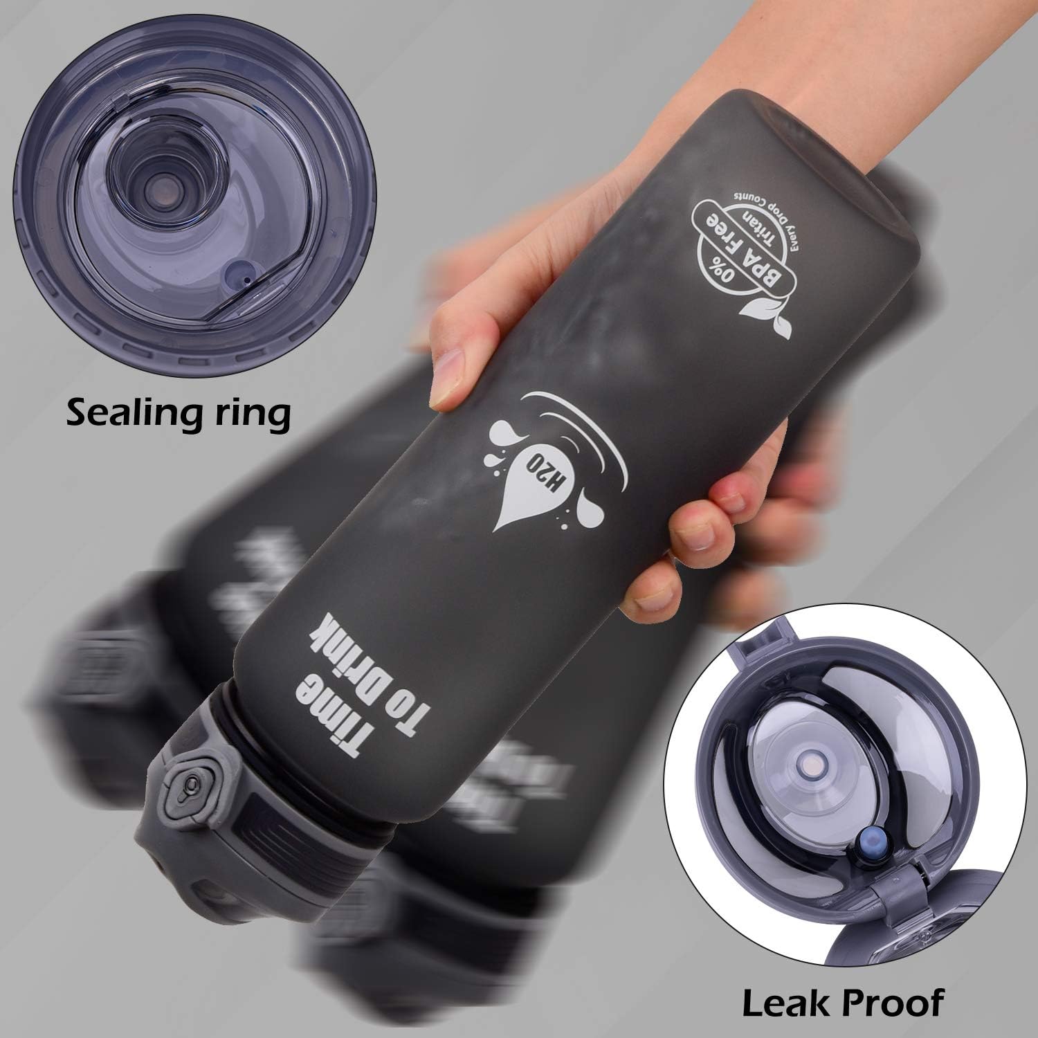LAKIBOLE 32 oz Water Bottle with Straws with Time Marker