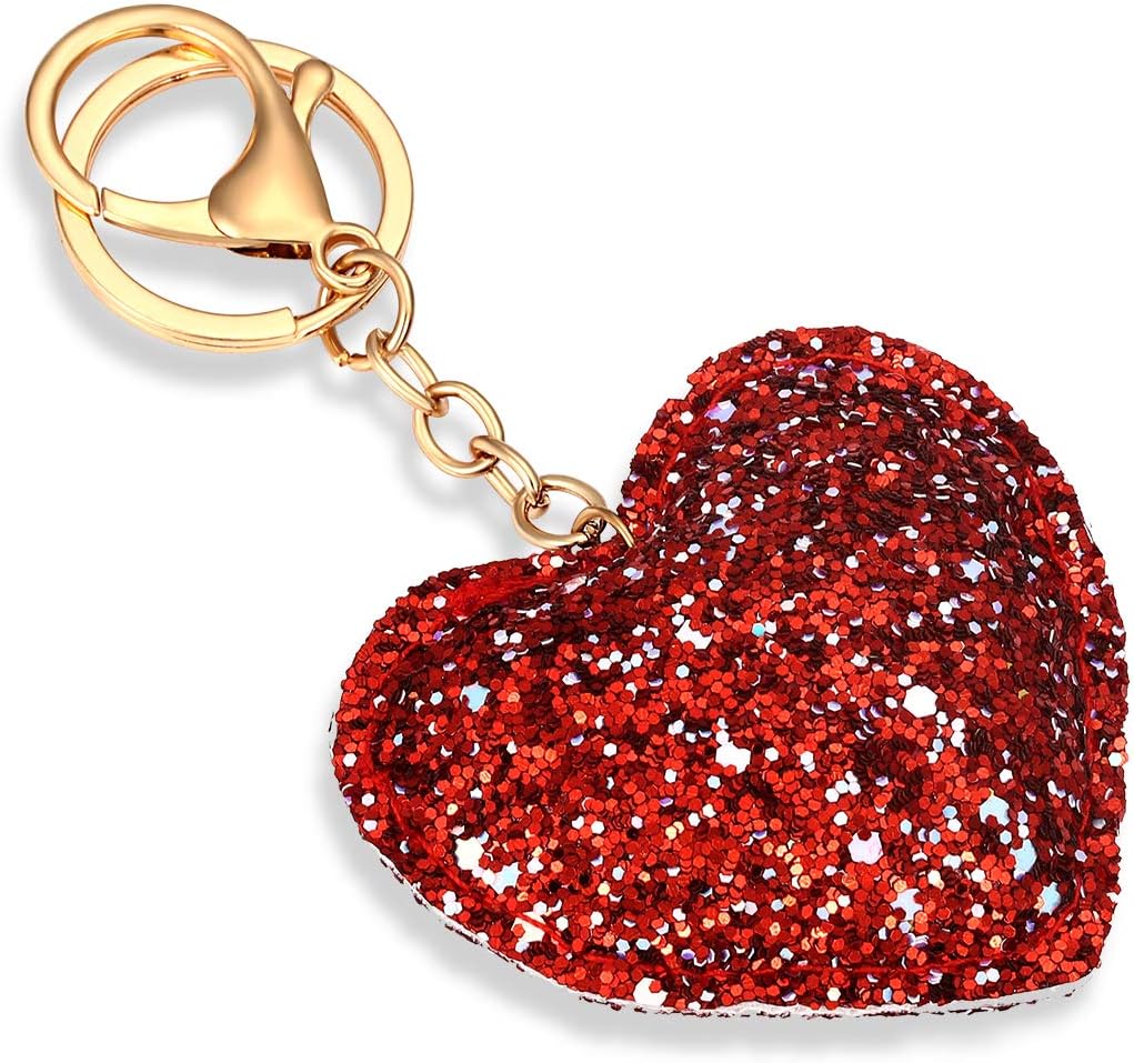 TIKCOOL Glitter Heart Keychains for Women Sequin Keyring (Red)