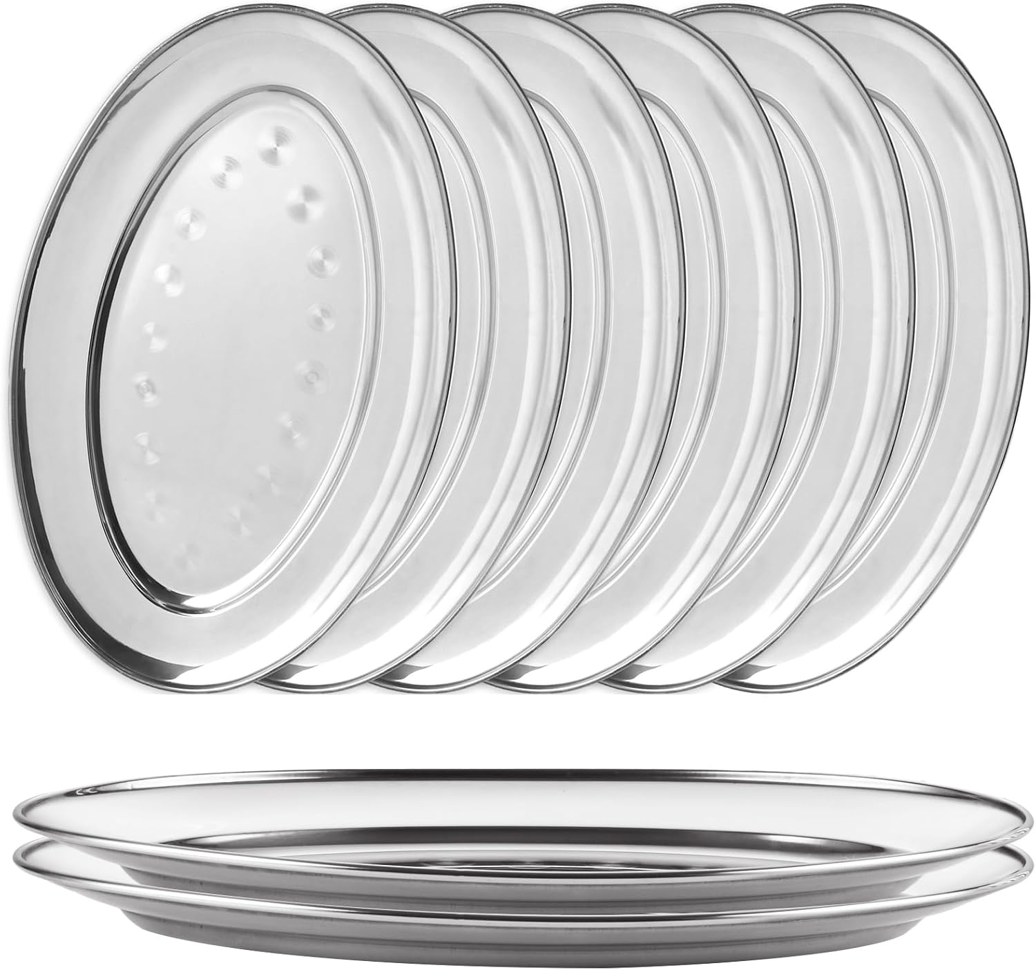AKOLAFE 8PCS Sizzle Platter for Serving Food Large Serving Trays for Party Buffet Oval Serving Platter Set Silver Tray Decorative Metal Tray Stainless Steel Tray Long Sizzler Plates for Sushi Snack