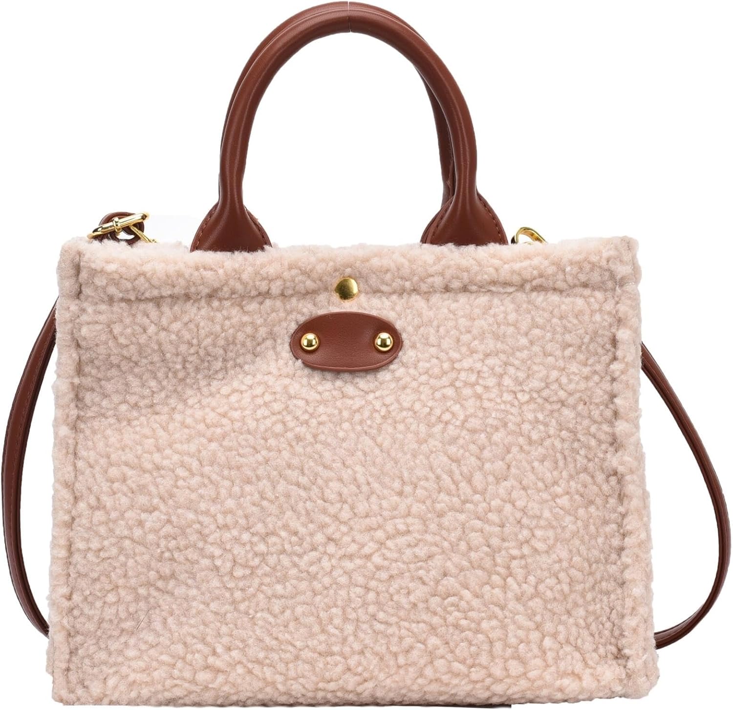 Fleece Handbags for Women Small Tote Bags Crossbody Shoulder Purse with Detachable Strap
