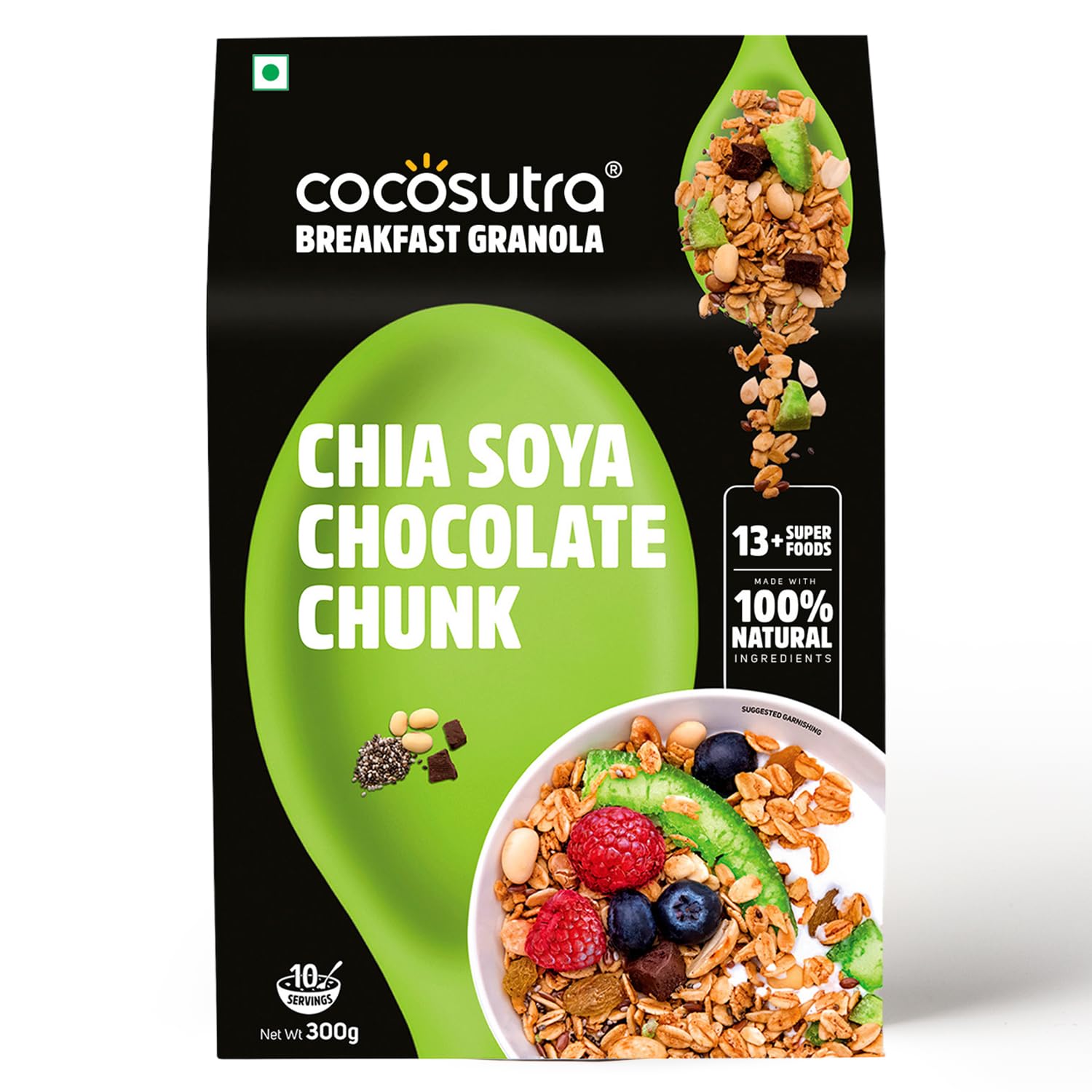 Cocosutra Chia Soya Chocolate Chunk Breakfast Granola - 300 g | 100% Natural, Vegan & Gluten Free | High Protein Cereal with Oats, Nuts, Seeds and Dry Fruits | Lightly sweetened with Jaggery (B01LAQMU46) Amazon Price History, Amazon Price Tracker