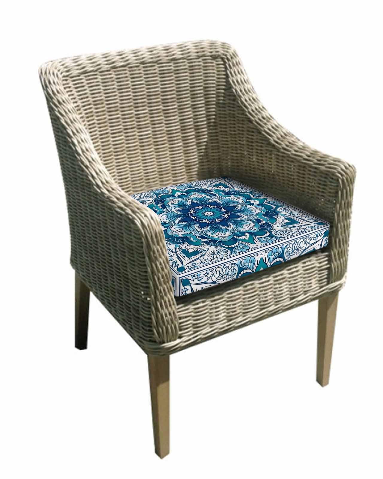 2 Pack Teal Blue Floral Boho Waterproof Cushion Covers with Ties, Outdoor Patio Chaise Lounge Chair Seat Cushion Slip Covers Replacement(Only Cover) Abstract Tribal Ethnic Flowers 20