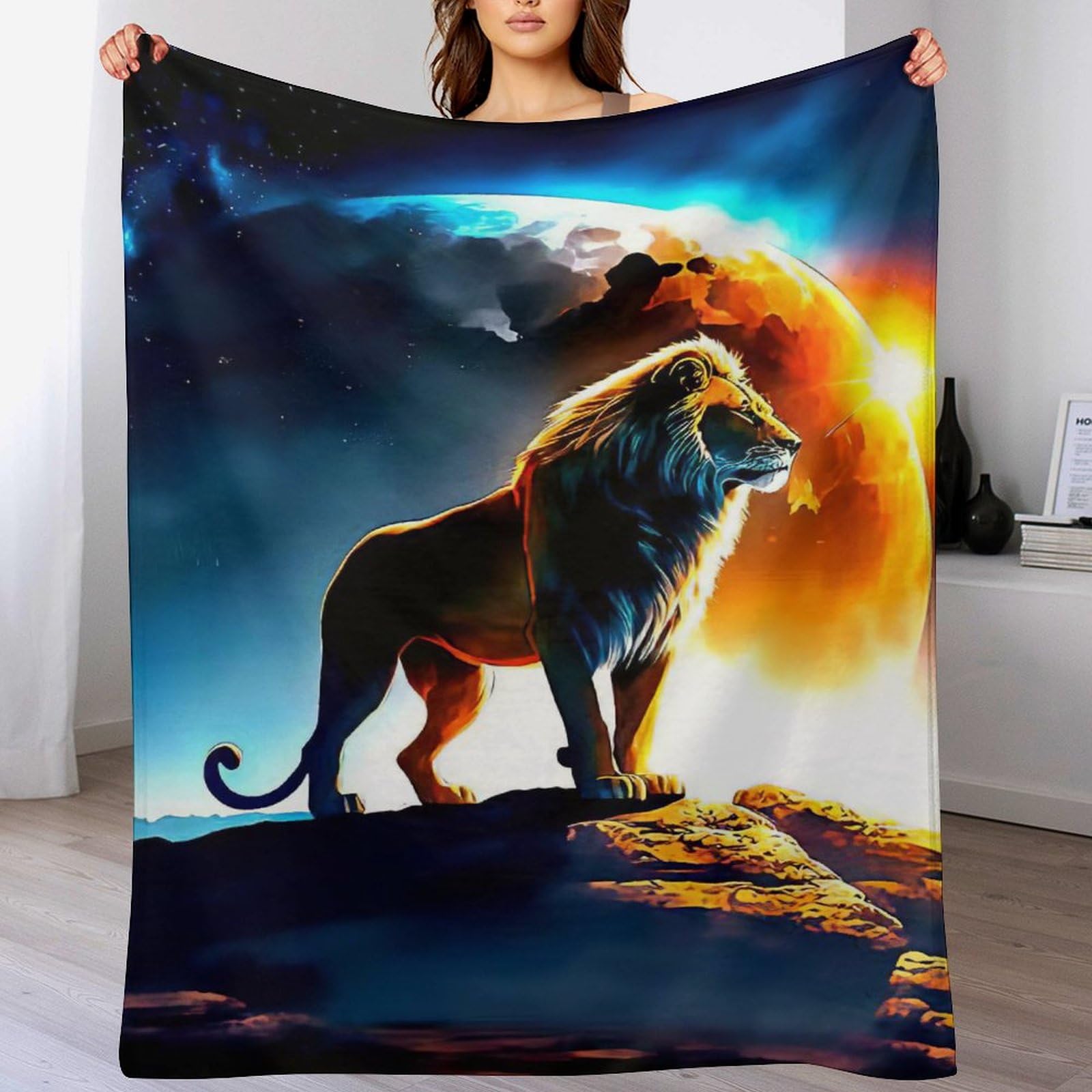 Couverture lion chaude plaid flannel léger pour en finir avec les frissons sur le lit