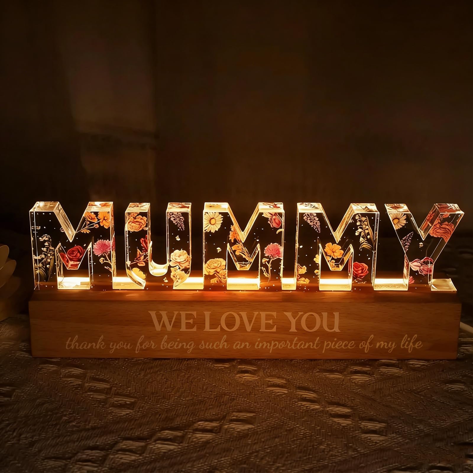 Asseourc Mum Birthday Gifts, Dry Flower Night Lights Mum Gifts from Daughter Son, Christmas, Birthday Presents for Mummy Mums