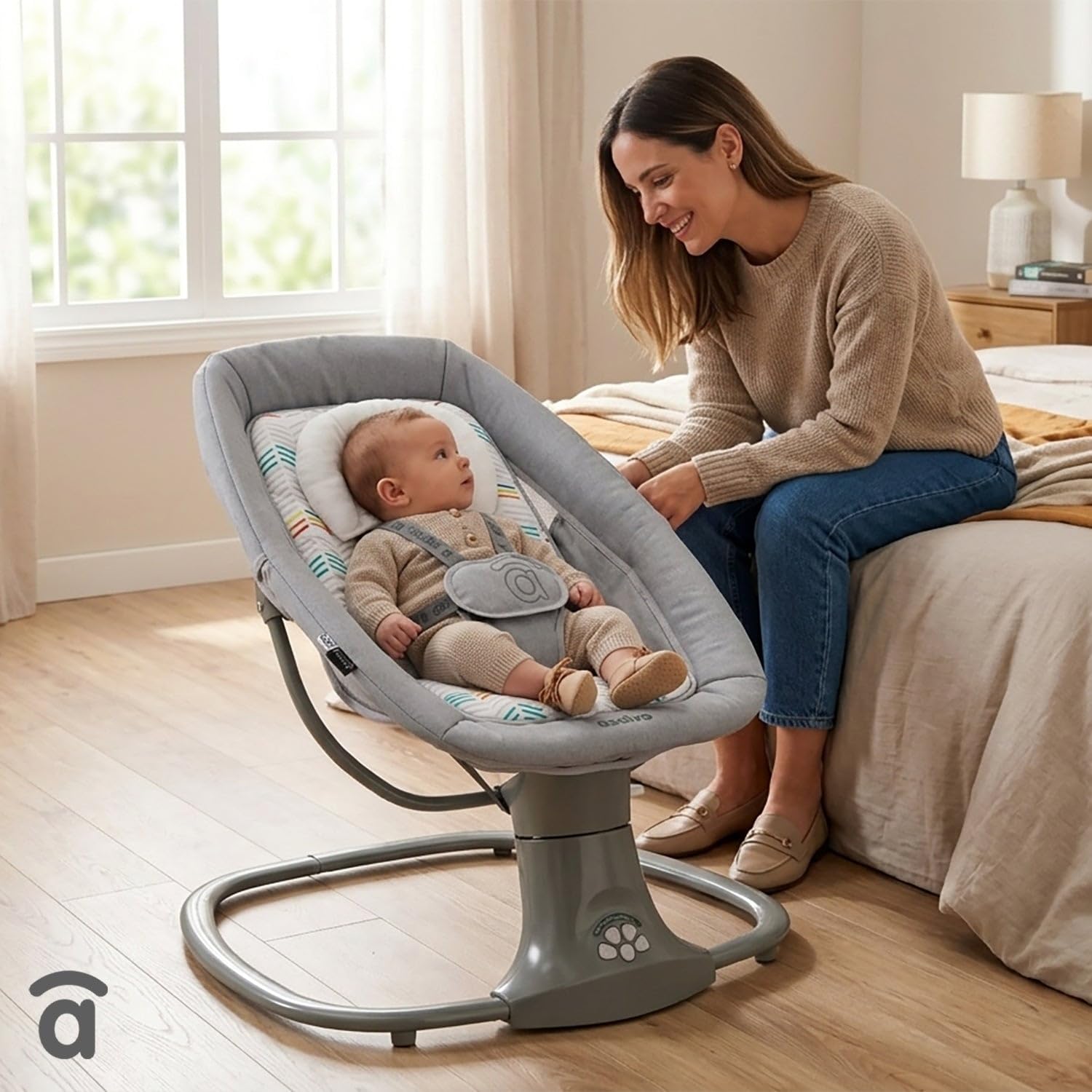 Asalvo Kahlo Hamaca Balancín con Música y Bluetooth, Balanceo Automático 5 Niveles, Capota con Mosquitera, Juguetero con 2 Juguetes, reposa Cabezas, Desde 0 Meses hasta 9 Kg, Textil Lavable, Gris