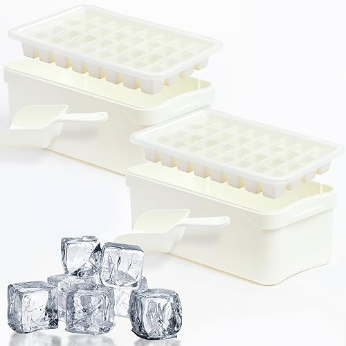 Miniatura 3 de OLLIC Bandejas para cubitos de hielo para congelador con contenedor, paquete de 2, tapa para mini máquina, bandeja fácil, cubo y tapas de recipiente