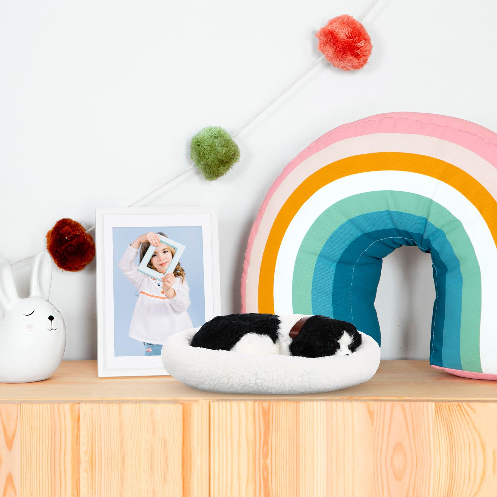 Kichvoe Cane di Peluche Realistico Addormentato Nero, Decorazione | Finitura in Lana Artificiale e Polietilene, Stile Vivace e Adorabile, per Natale e Halloween
