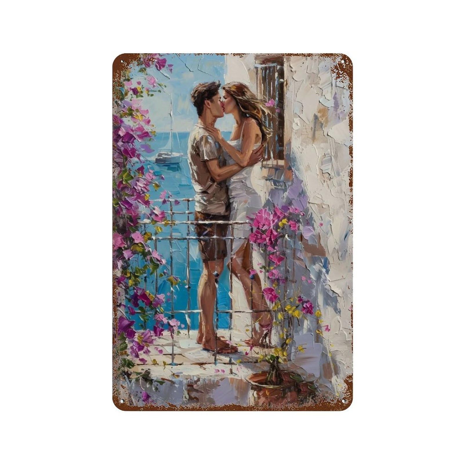 HDURYEYRYY Coastal Bougainvillea Couple 04 Wall Retro Iron Vintage Art Metal Tin Sign Poster Modern Home Cofffee Club Art Bar Shop Decor 30x20cm