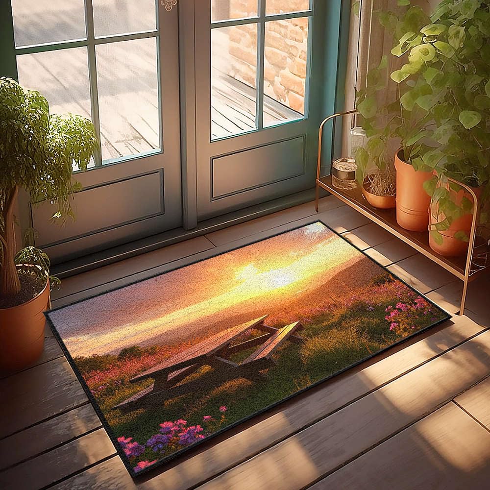 Paillasson d'entrée amusant en bois et fleurs sauvages antidérapant pour maison 65 x 90 cm