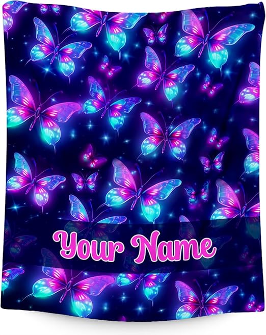 Custom Butterfly Blanket, Cute Soft Throw Gifts for Women, Cozy Flannel Throw Blankets for Couch Office, 60"x80"