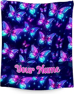 Custom Butterfly Blanket, Cute Soft Throw Gifts for Women, Cozy Flannel Throw Blankets for Couch Office, 60"x80"
