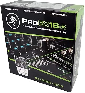 Mackie ProFX16v3 16-Channel 4-Bus Professional Effects Mixer w/USB ProFX16 v3 Bundle with Rockville RCXFM20E-B 20 Foot Female to Male XLR Mic and RMC-3PK 3 Pack Vocal/Instrument/DJ Mics