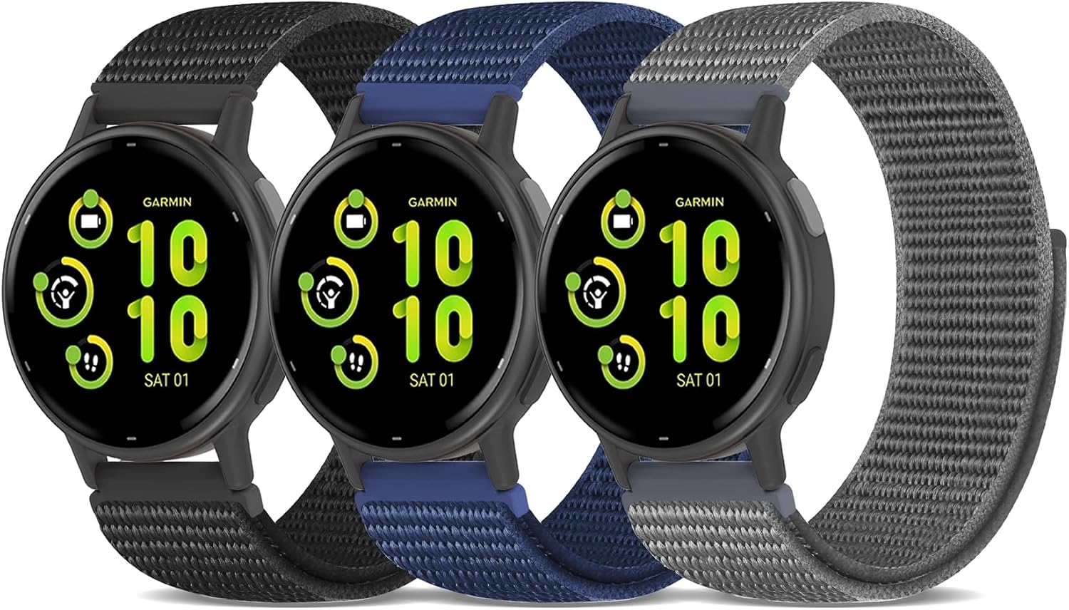 Nylon Compatible with Garmin Vivoactive 5 Vivoactive 6 Watch Band, 20mm Adjustable Farbic Sport Replacement Strap Hook&Loop Wristband for Forerunner 570-42mm/55/165/Venu/Venu Sq/Vivoactive 3