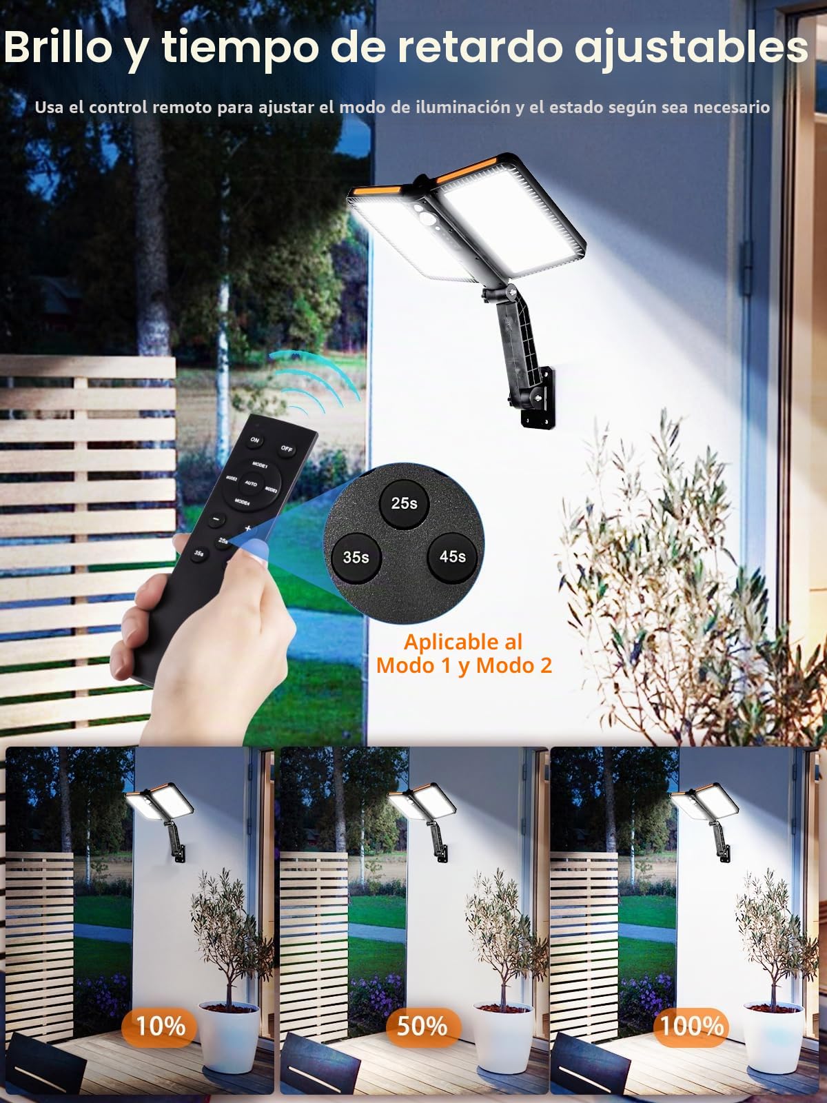 Moman Farolas Solares Exteriores, 2 Piezas Luz Solar Exterior con Sensor de Movimiento 218 LED Foco Solar con Control Remoto Impermeable IP65 para Garaje Jardín Patio, Farola-Solar-Exterior-Foco-Luz