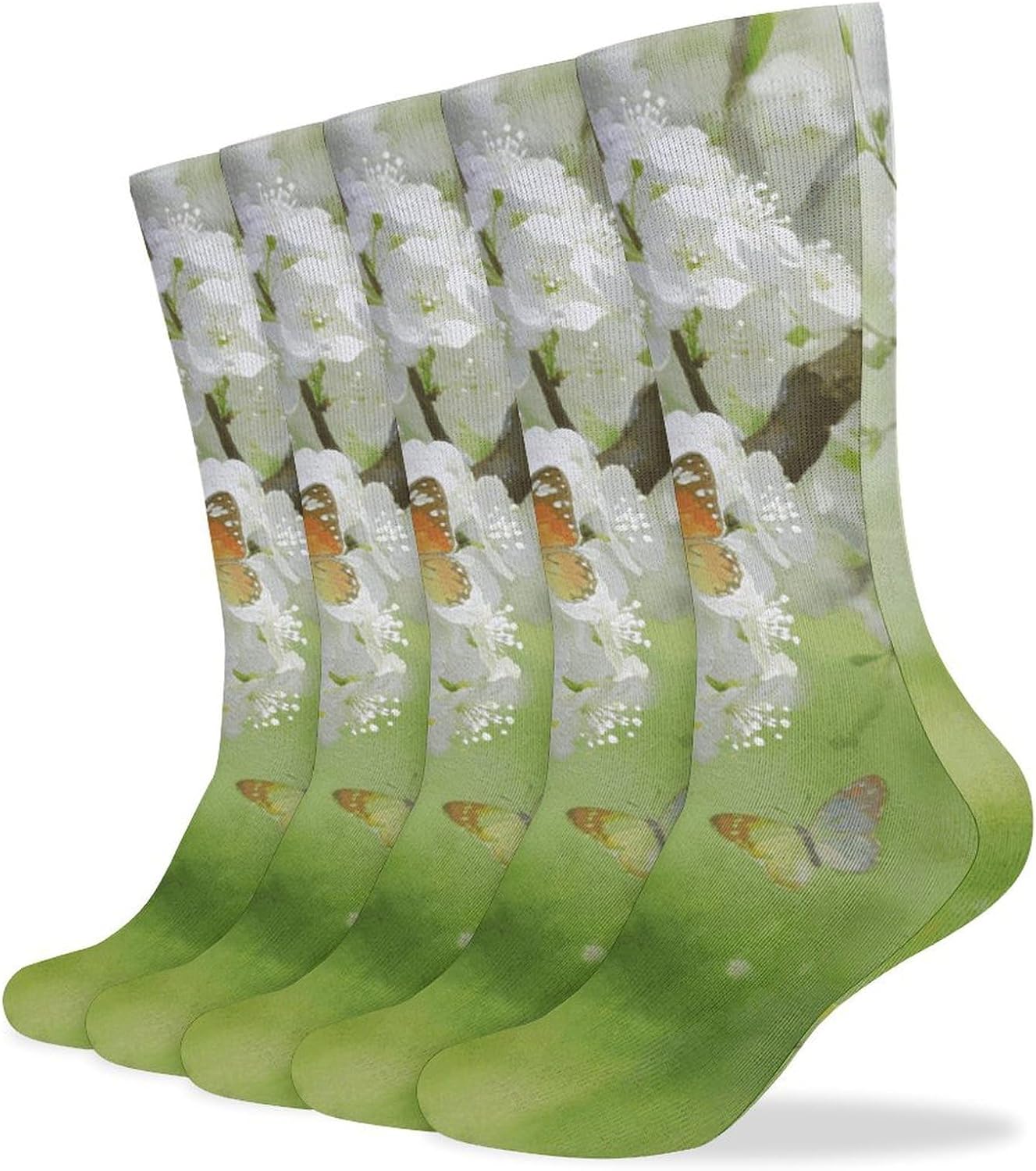 Snow Accompanies Butterflies Crew Socks Cozy Casual Calf Socks Lightweight Long Work Sock Breathable Athletic Sock for Hiking Sports Running 5 Pairs