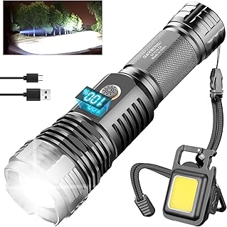 Flashlights High Lumens Rechargeable, 250,000 Lumens Super Bright Handheld Flashlight Waterproof Powerful Flash Light with 5 Modes & Digital Display, COB Work Light for Camping, Emergencies