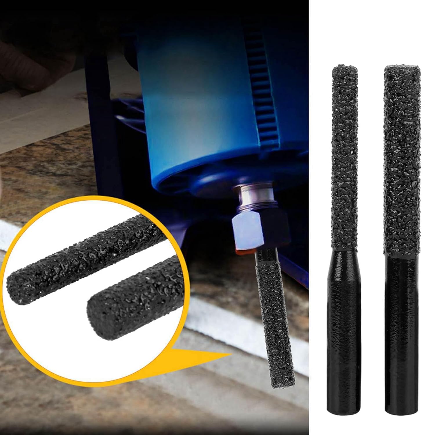 Diamond Straight Router Bit, 2Pcs Long Straight Brazed Bits, Black Quartz Stone Marble Seam Knife with 6.35mm Handle, Concrete Router Bit for Seaming, Trimming, Edging