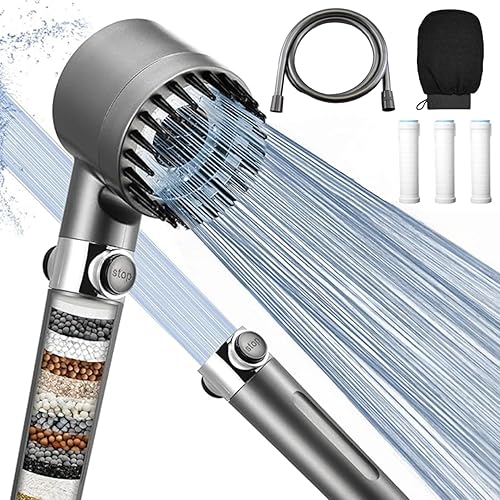 DEMORE Cabezal de ducha filtrado con sistema de filtración multietapa, gris