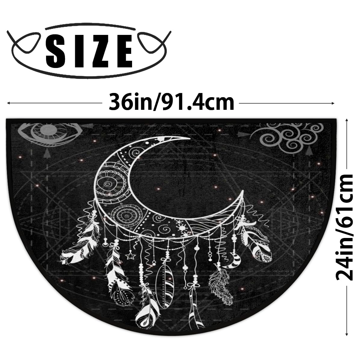 Half Round Door Mat,Ethnic Bohemian Moon Dreamcather Non Slip Absorbent Entrance Doormat,Welcome Mat for Front Door,Low-Profile Semi Circle Floor Mats Area Rugs for Home Kitchen Garage Patio,36