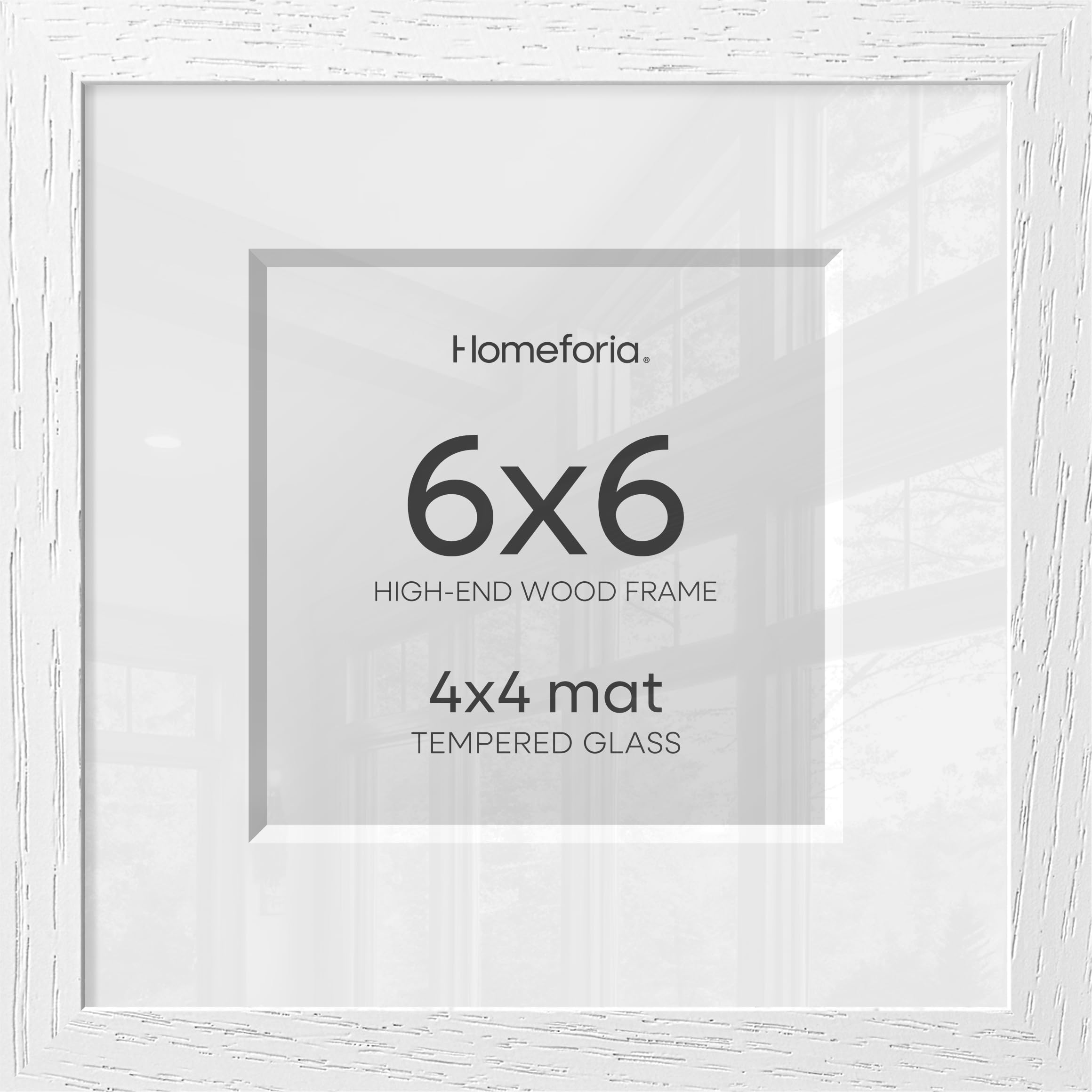 Homeforia 6x6 White Oak Picture Frame, High-End Wood, 4x4 Mat, Glass | High End Solid Oak Wood, Tempered Glass, Acid-Free 4x4 Removable Mat, 6x6 Edge-to-Edge Display 6x6, Wall Kit, Set Of 2