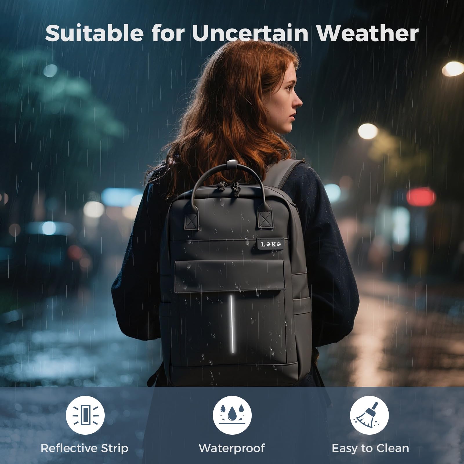 Zaino Impermeabile per Donna e Uomo, Zaini Porta PC in Pelle 15.6 Pollici, Grande Zaino da Viaggio Rains Zaini, Elegante Borsa Lavoro Donna per Scuola Casual Università Ufficio
