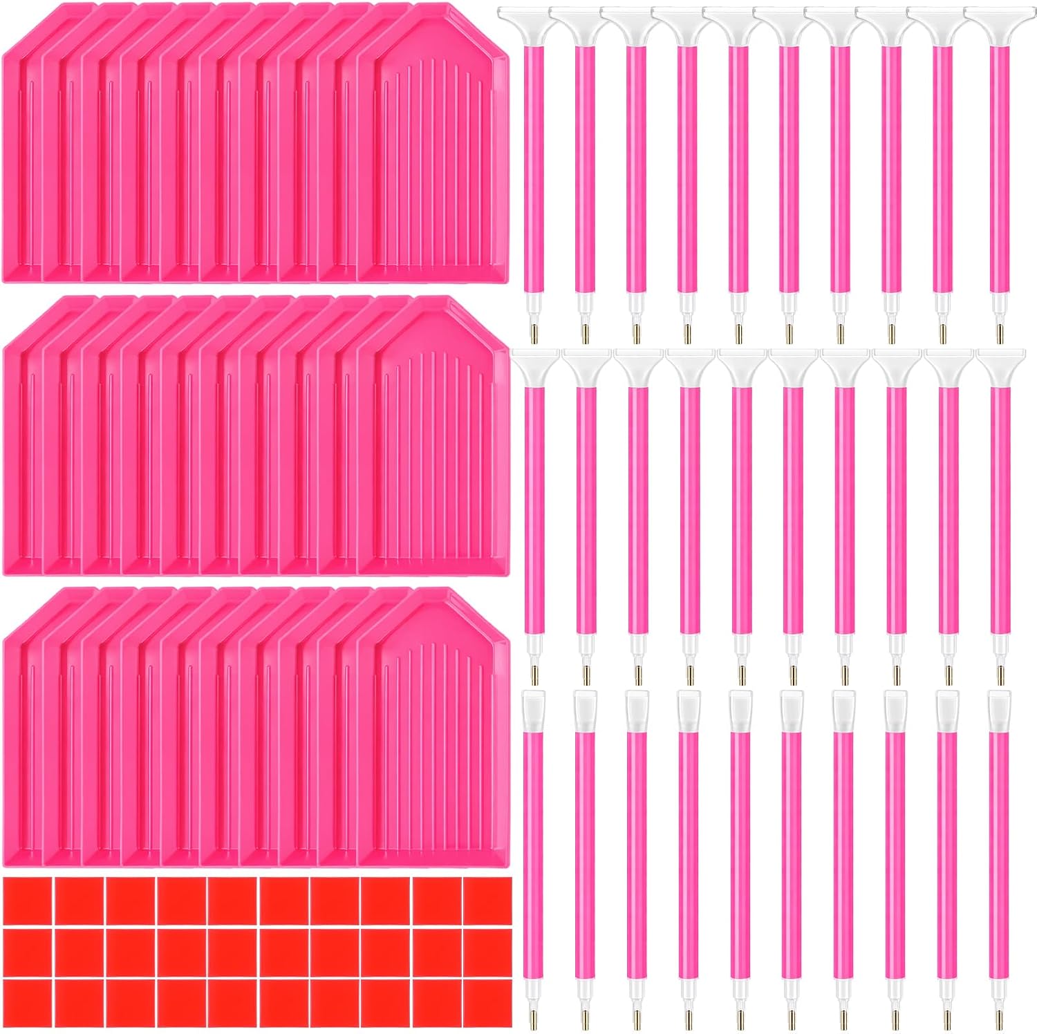 Affrolling 90 Pcs Diamond Art 5d Painting Tools and Accessories Kits Include Drill Pens with 3 Drill Sizes, Plastic Diamond Trays, Glue Clay, Rhinestone Art Painting DIY Accessories (Rose Red)