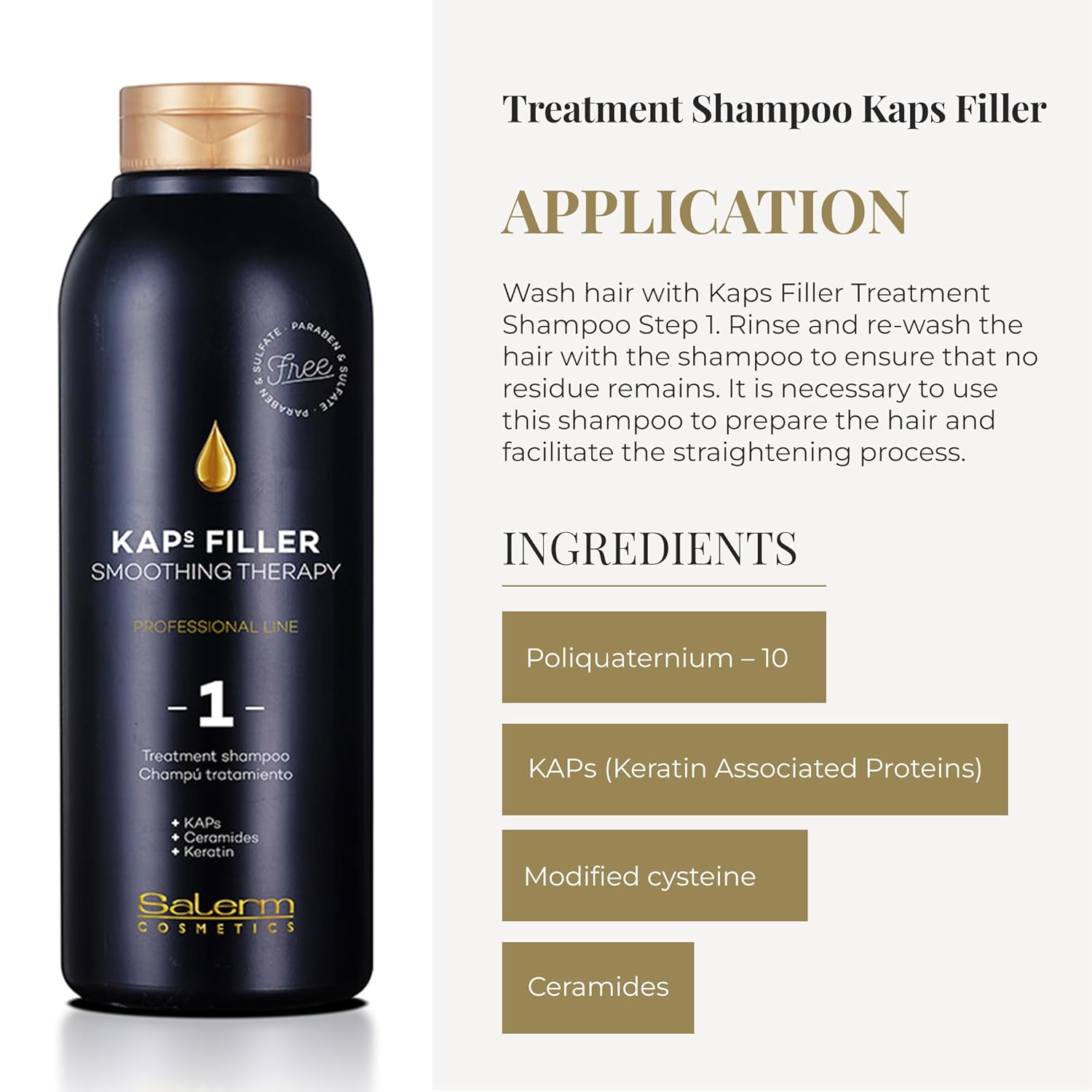 SALERM - Sulfate and Paraben-Free Shampoo - Kaps Filler Treatment Shampoo - 500 ml - Maintains Straightening Results for Longer - Gentle Cleaning - with Ceramides and Keratin