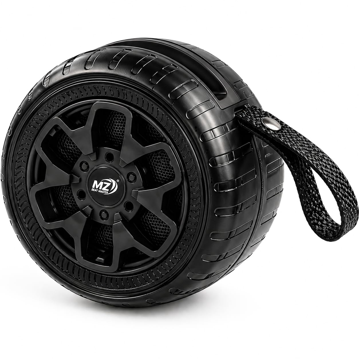 Beat Master Tyre Shape Portable Bluetooth Speaker with Mobile Stand, TWS Function, USB Playback, TF Card Slot, Type-C Charging, Hands-Free Calls, Travel Friendly Music Player (Black)-image-3