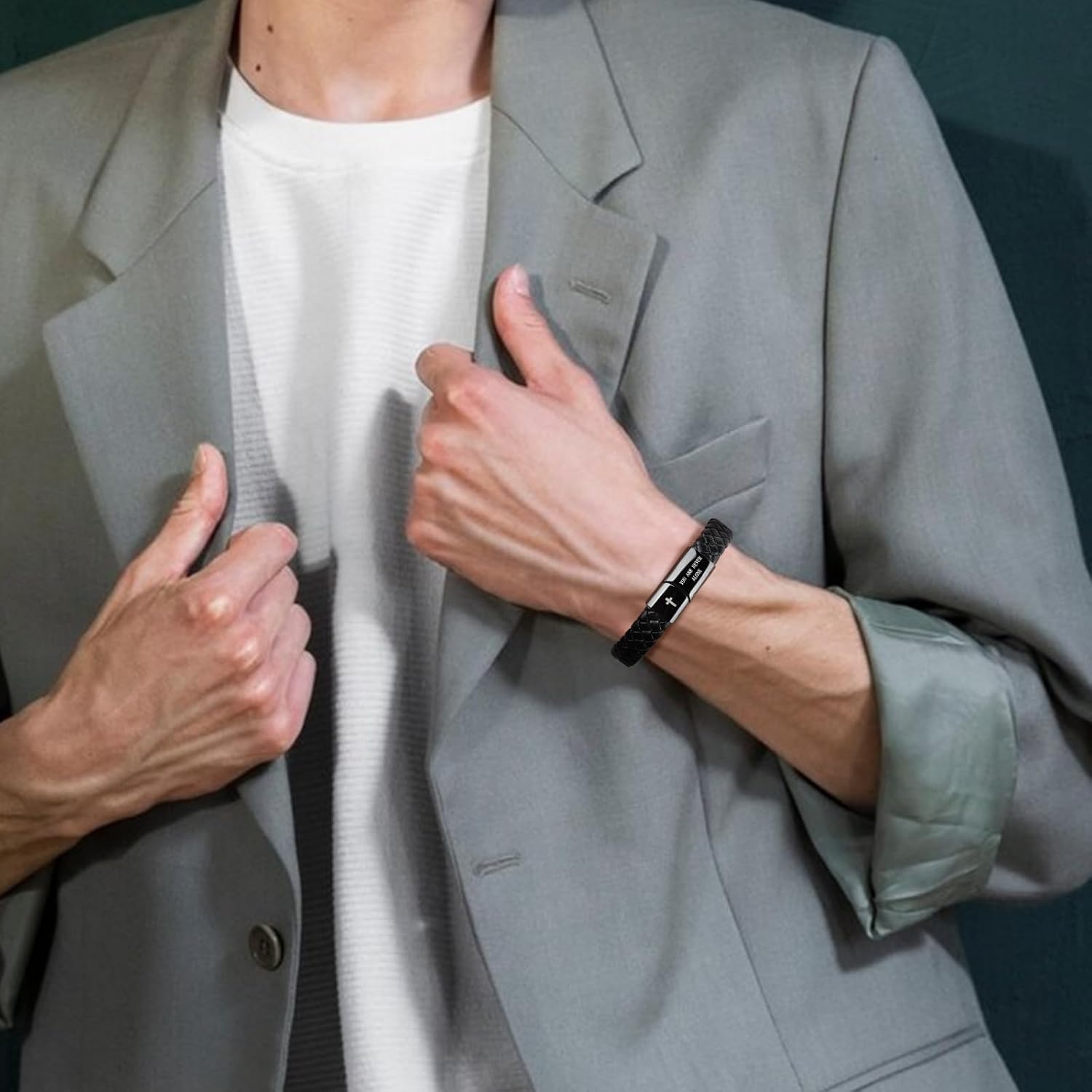 Black Braided Leather Bracelet for Men, Bible Verse Inspirational Christian Religious Bracelet for Man Dad Husband Boyfriend Grandson Son Birthday Christmas Gifts - Image 2