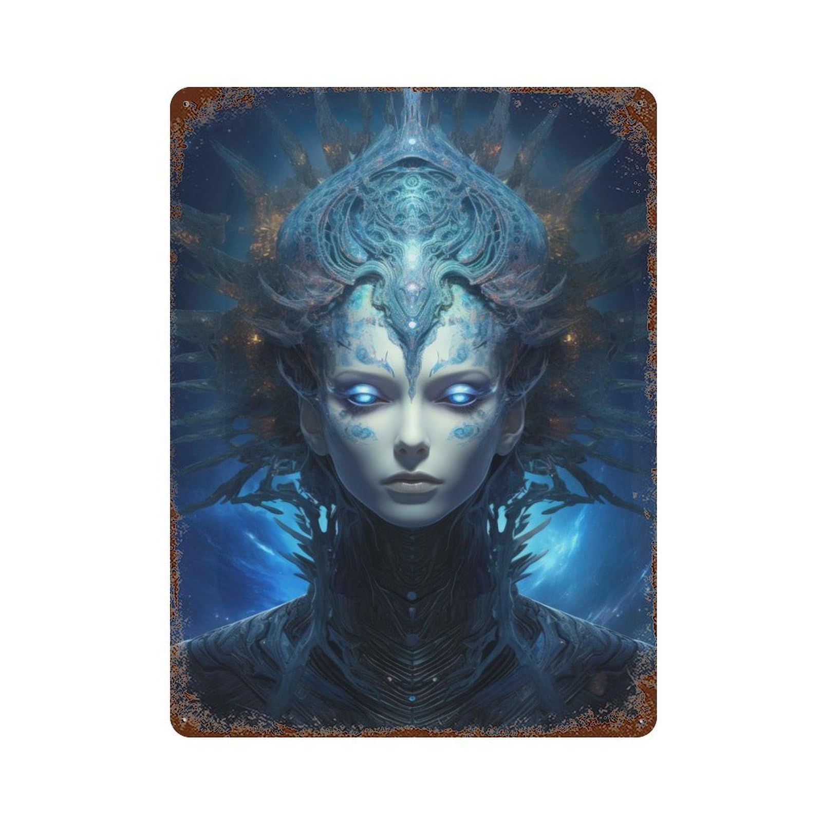 Atlantian Queen 15.7"x11.8" Rust Effect Tin Sign, Rustic Home Decor for Office, Studio And Wall Decor