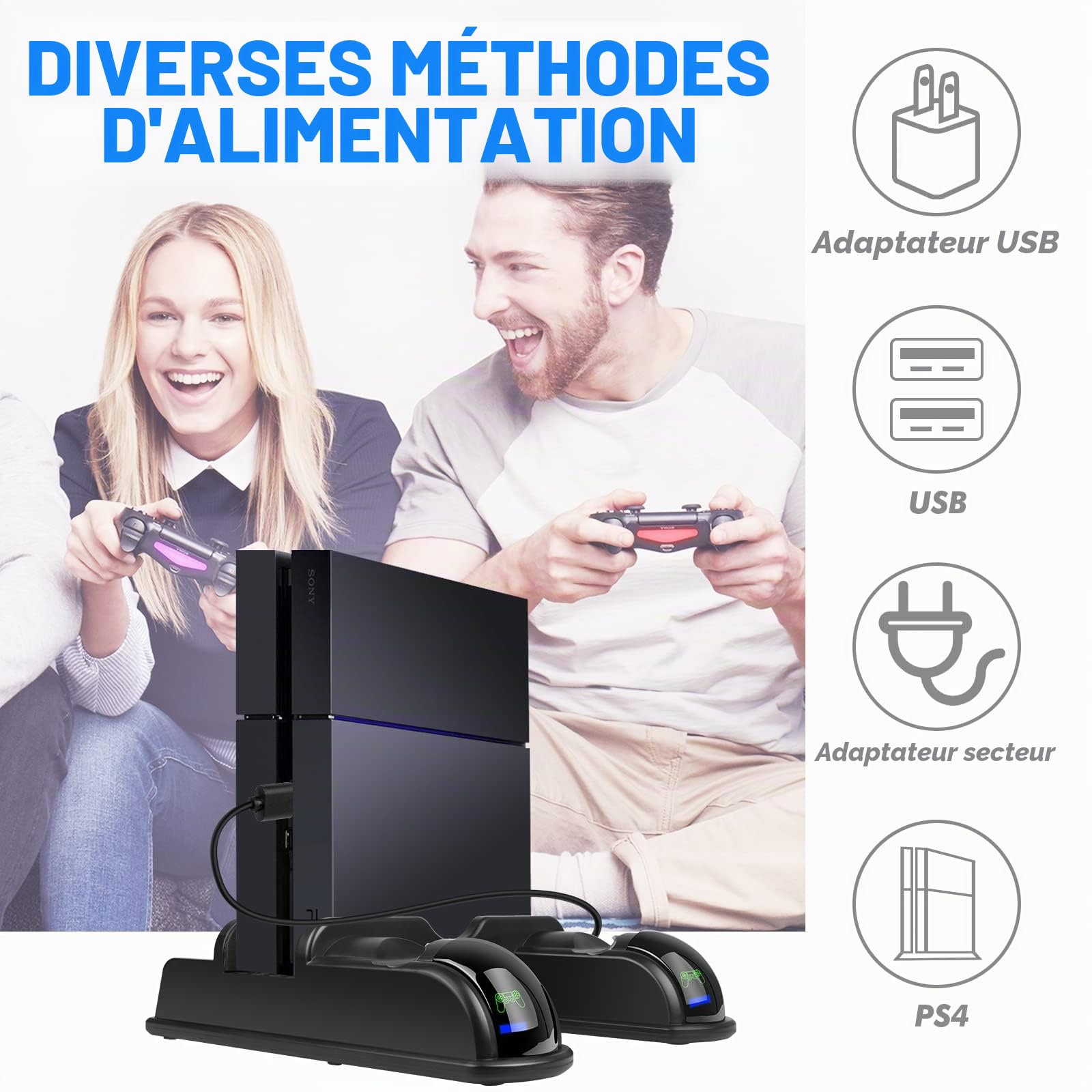 Labtec Support PS4 avec Ventilateur de Refroidissement et Station de Charge Double Manette pour Playstation 4/Slim/Pro, 12 Emplacements de Jeu, Accessoires