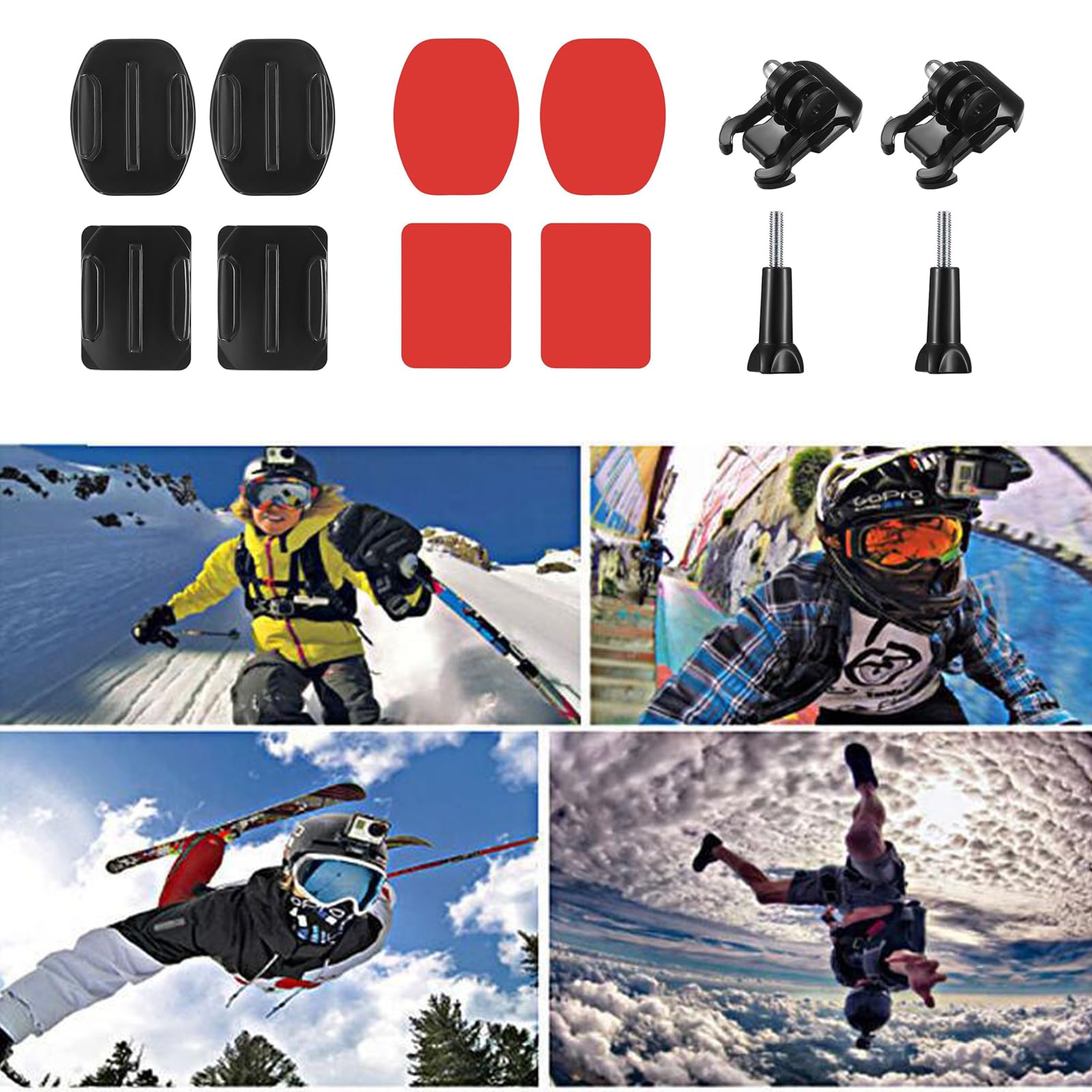 10 Set Staffe Casco Per GoPro, Attacco Adesivo 3M + Base Adattatore, Nero - 2