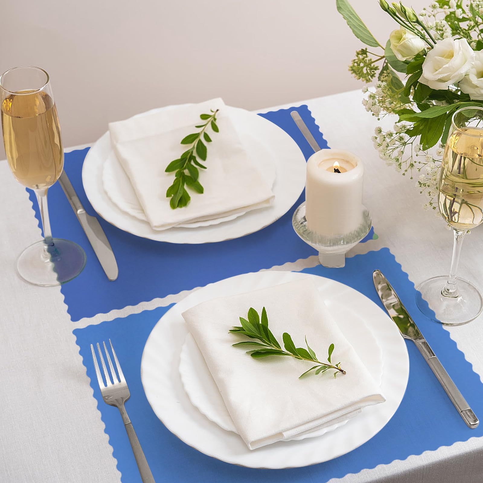 120 manteles individuales de papel azul de 10 x 14 pulgadas, manteles individuales desechables de primavera, manteles decorativos de papel para fiestas, bodas, banquetes, fiestas, cosecha,