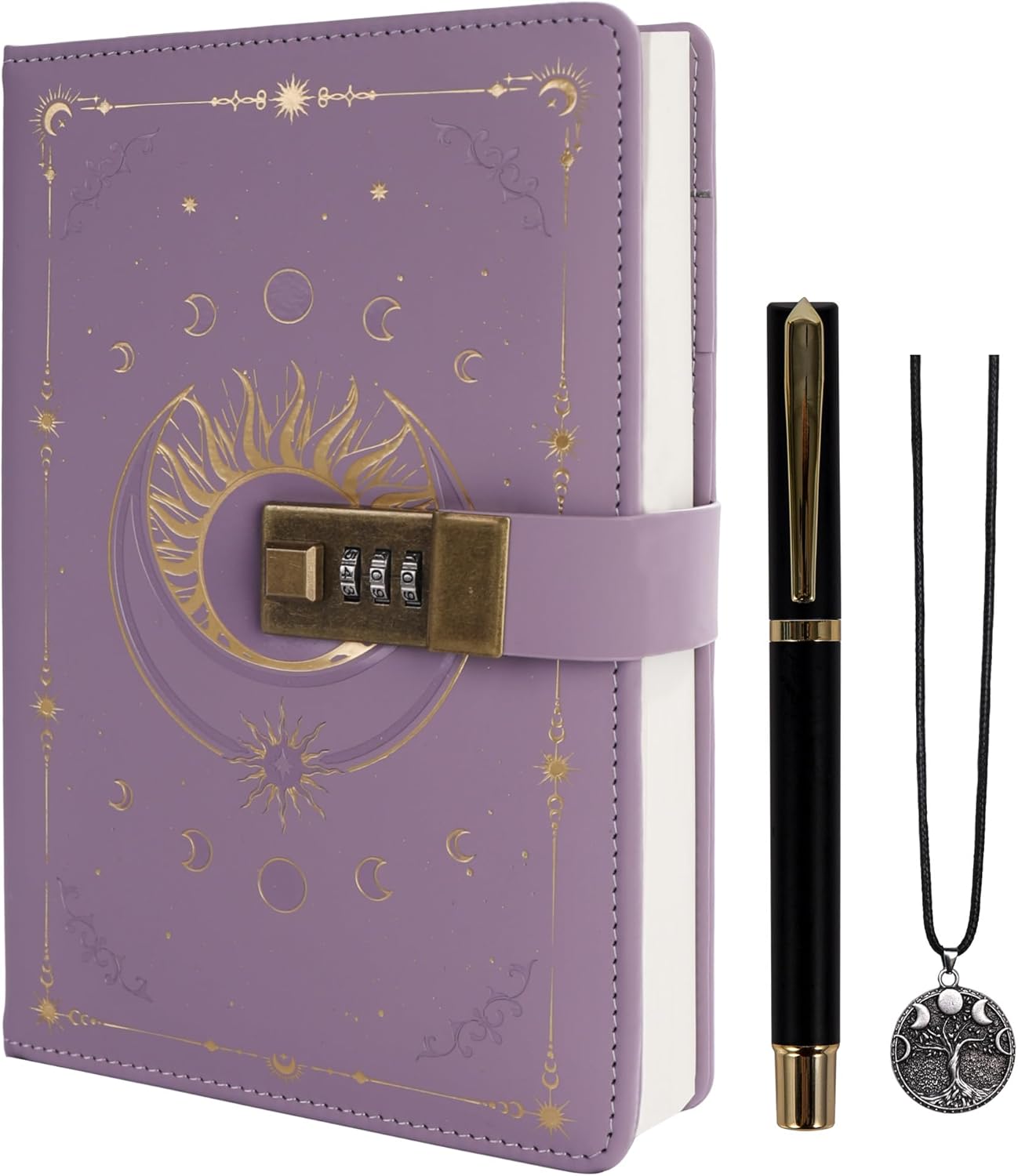 TIEFOSSI Diary with Lock, Vintage Sun Journal with Lock for Women Men, A5 Refillable Locked Notebook for Writing, 224 Numbered Pages