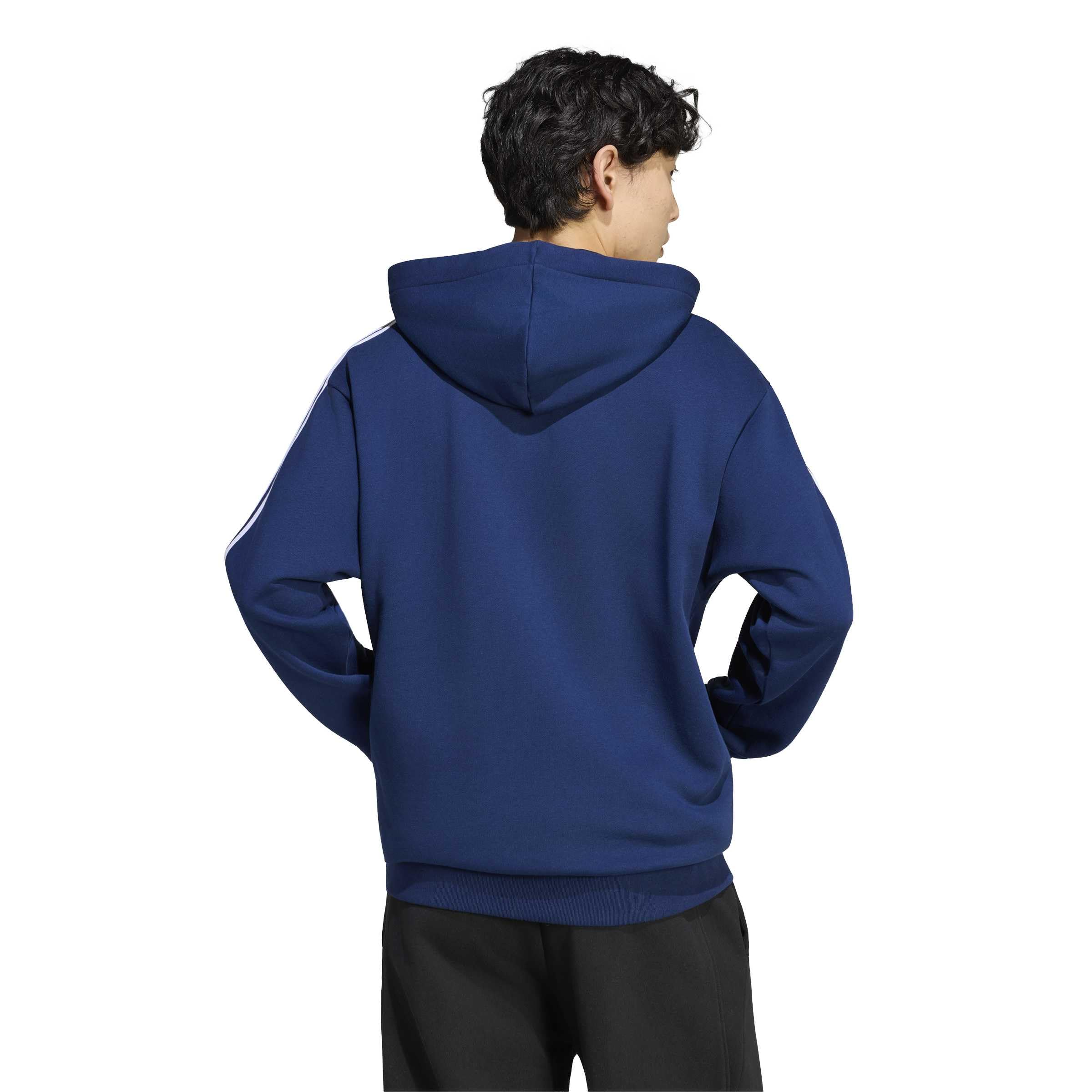 adidas Homme Essentials 3-Stripes French Terry Full-Zip Hoodie Sweatshirt, Team Navy Blue 2/White, M