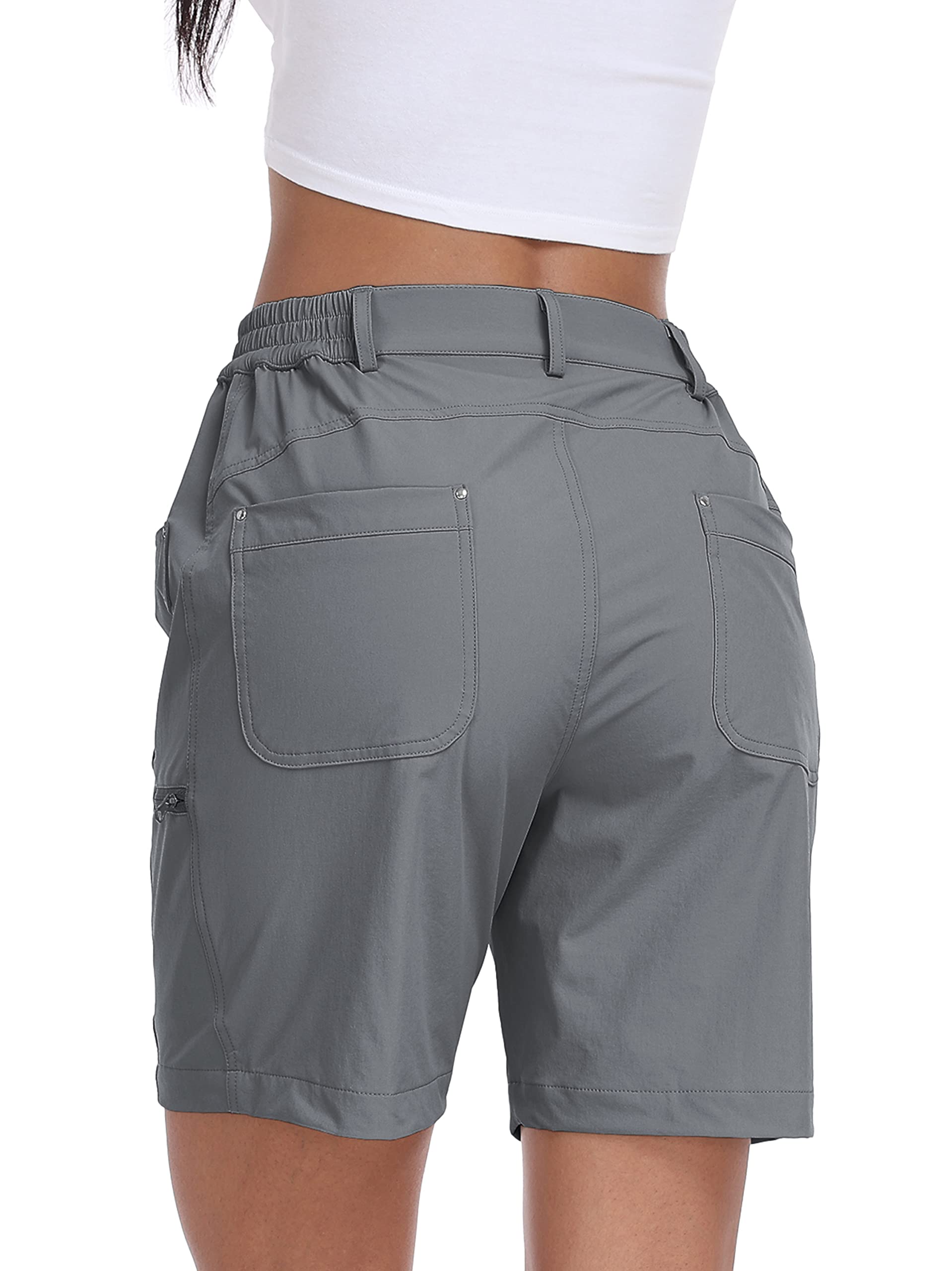 MoFiz Spodenki Cargo Damskie Hiking Shorts Lekkie Elastic Trekking Spodnie robocze Wodoodporny z kieszeniami, Szary, L