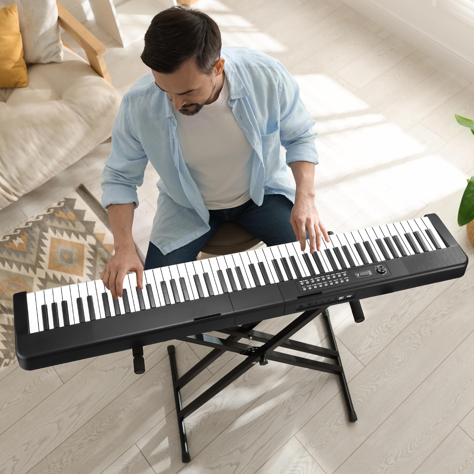 88 Key Digital Piano, Semi Weighted Electronic Keyboard Piano with Music Stand, Power Supply, Sustain Pedal, Bluetooth, Carrying Case, Headphones, USB-MIDI Compatibility, for Beginner Professional