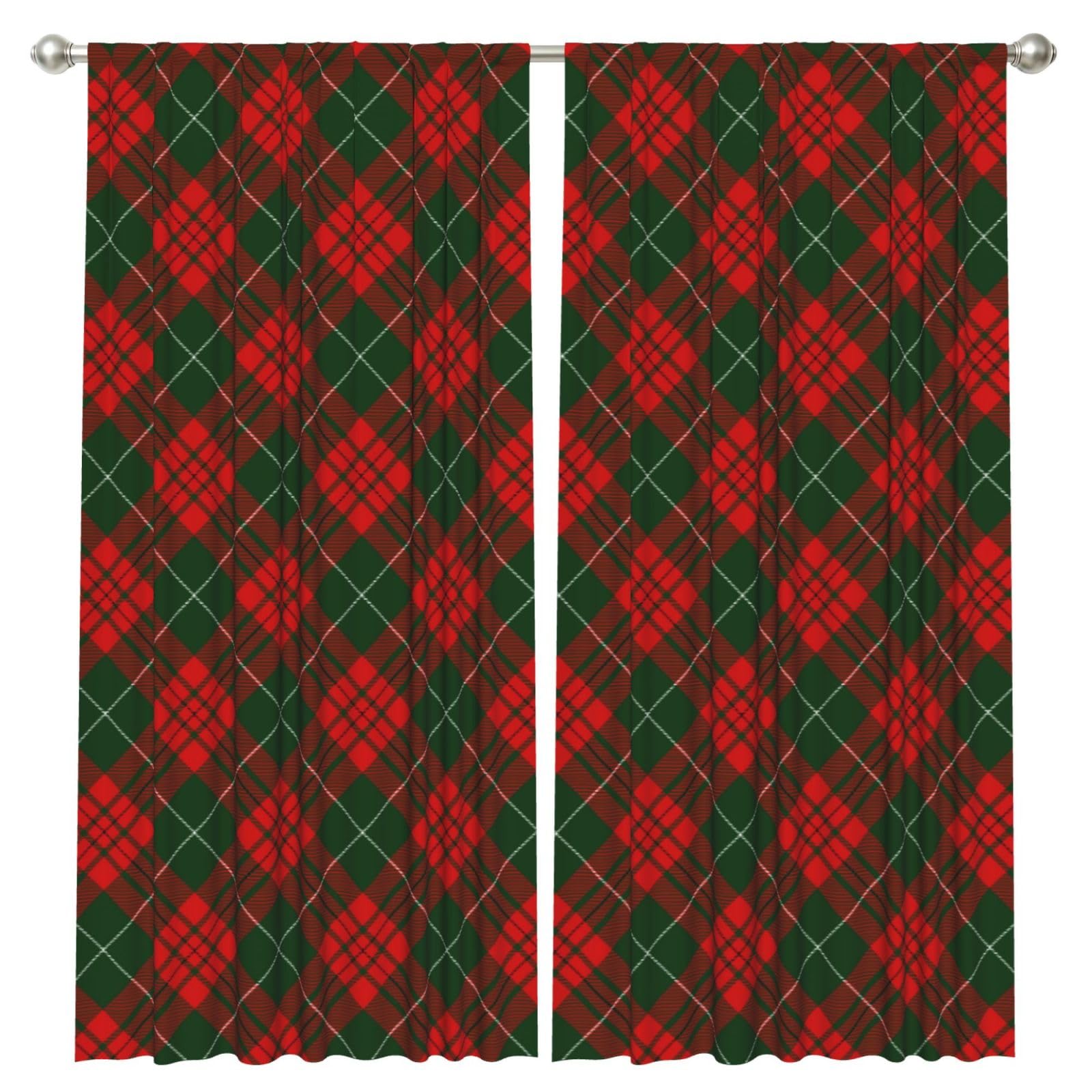InOmak Christmas Scottish Tartan, 2 Panels Window Curtains 52 x 84 Inch Blackout Curtains for Living Room Bedroom