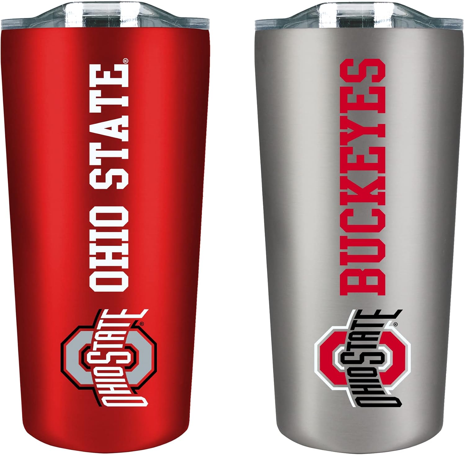 The Fanatic Group Ohio State University Buckeyes Tide Double Walled Soft Touch Tumbler Set, Design 1 - Red & Silver