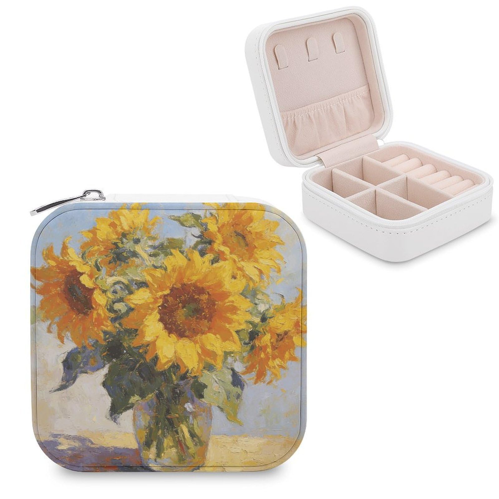 VstaDank Sunflower Oil Painting Jewelry Box Beautiful Portable Ring Boxes Cute Large-Capacity Jewelry Case Jewelry Organizer for Mothers Gifts for Earrings Rings Hand Bracelet