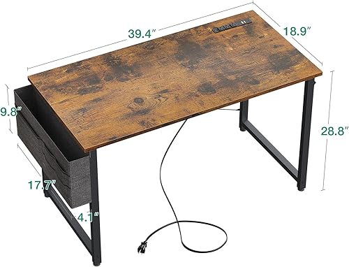 Miniatura 3 de KKL Escritorio pequeño con tomas de corriente y puerto USB, escritorio para computadora para oficina en casa y juegos, estilo simple y moderno,