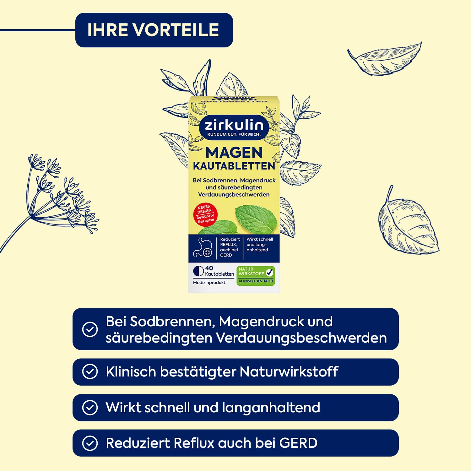 Zirkulin Magen Kautabletten 240 Stück - Pfefferminzgeschmack – Schnelle Linderung bei Sodbrennen und Magendruck – Hilfe gegen Verdauungsbeschwerden – für gezielte Magenunterstützung