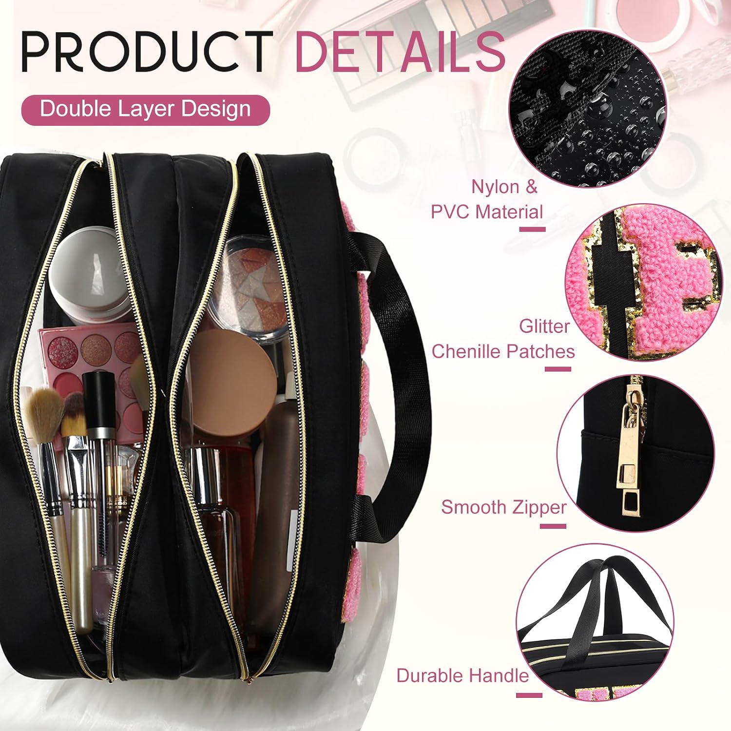 Pinkunn Black Cheer Makeup Bag Cheerleader Gifts for Team image 3