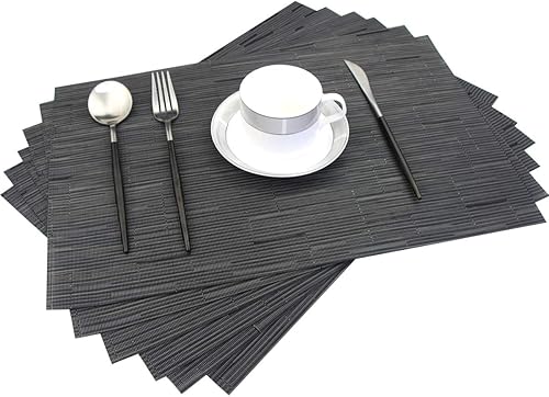 Manteles individuales lavables de vinilo tejido para mesa de comedor, manteles individuales resistentes al calor para cena, juego de 6 unidades